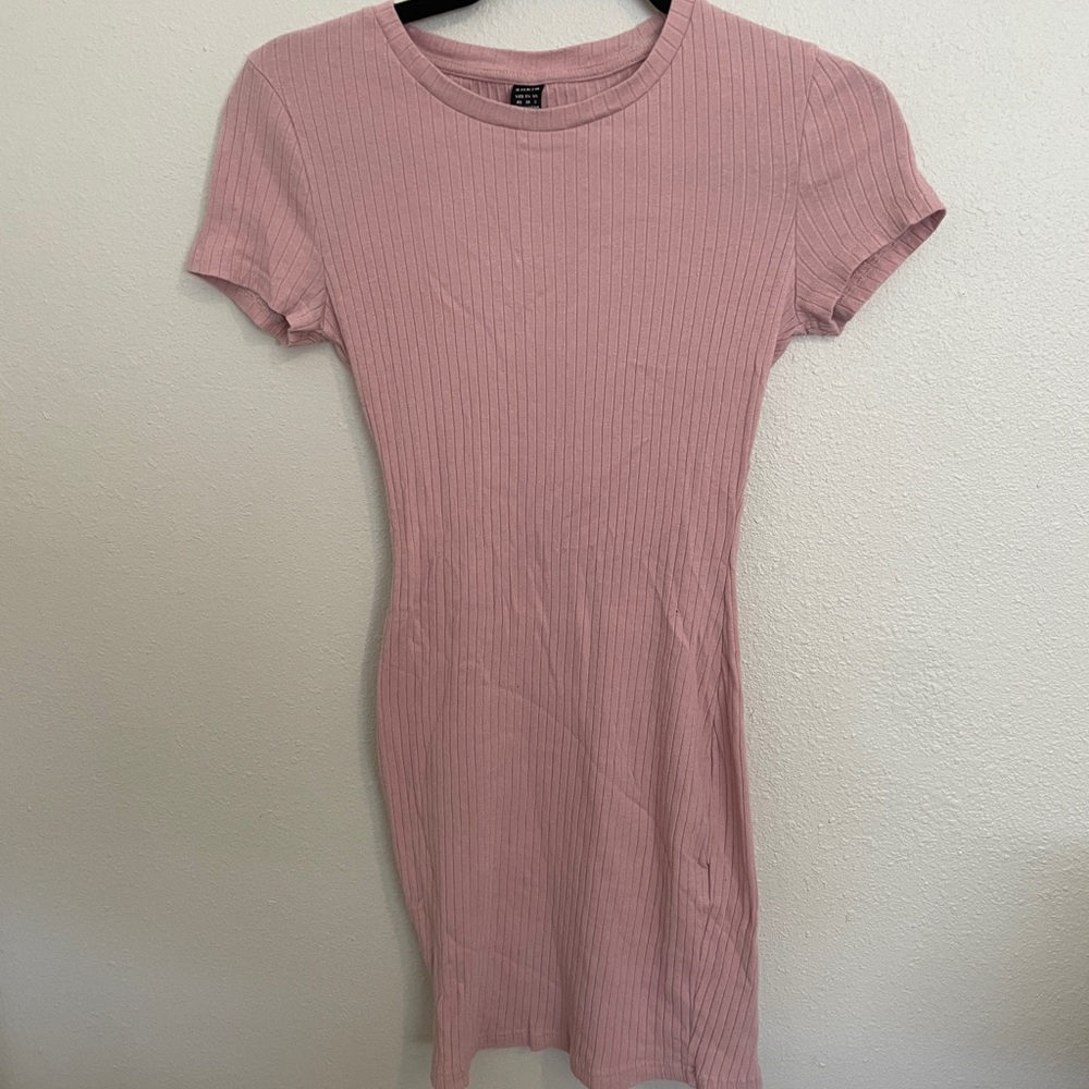 Pink Ribbed Knit Dress